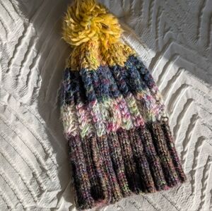 Colorful Knit Beanie with Pom-Pom